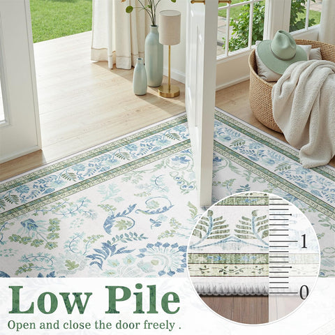 DCX Green 6x9 rug stain resistant surface cleans quickly.
