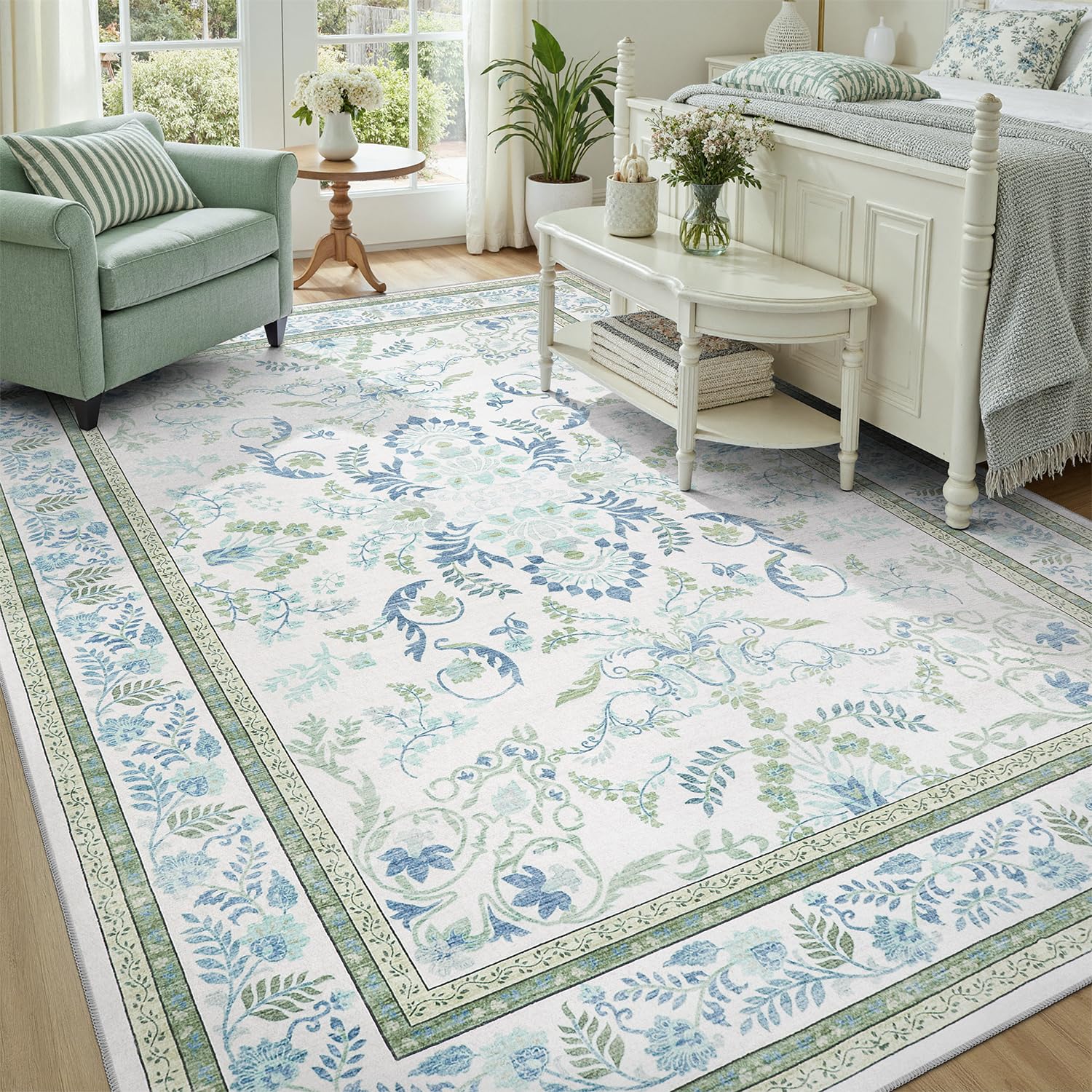 DCX Green 9x12 rug close-up reveals soft-pile texture perfect for lounging.