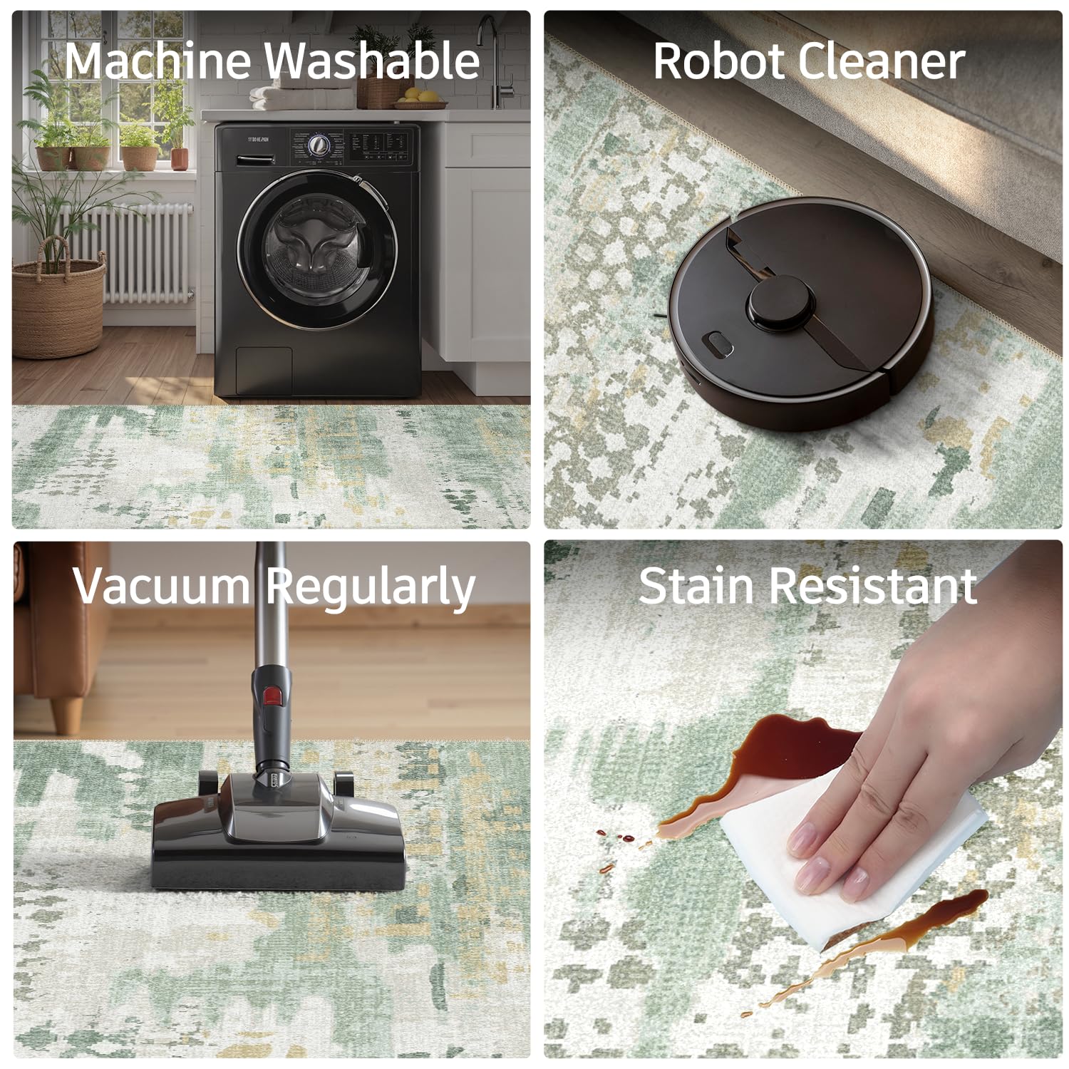 DCX Stain-Resistant Rug maintains vibrant color for busy households.