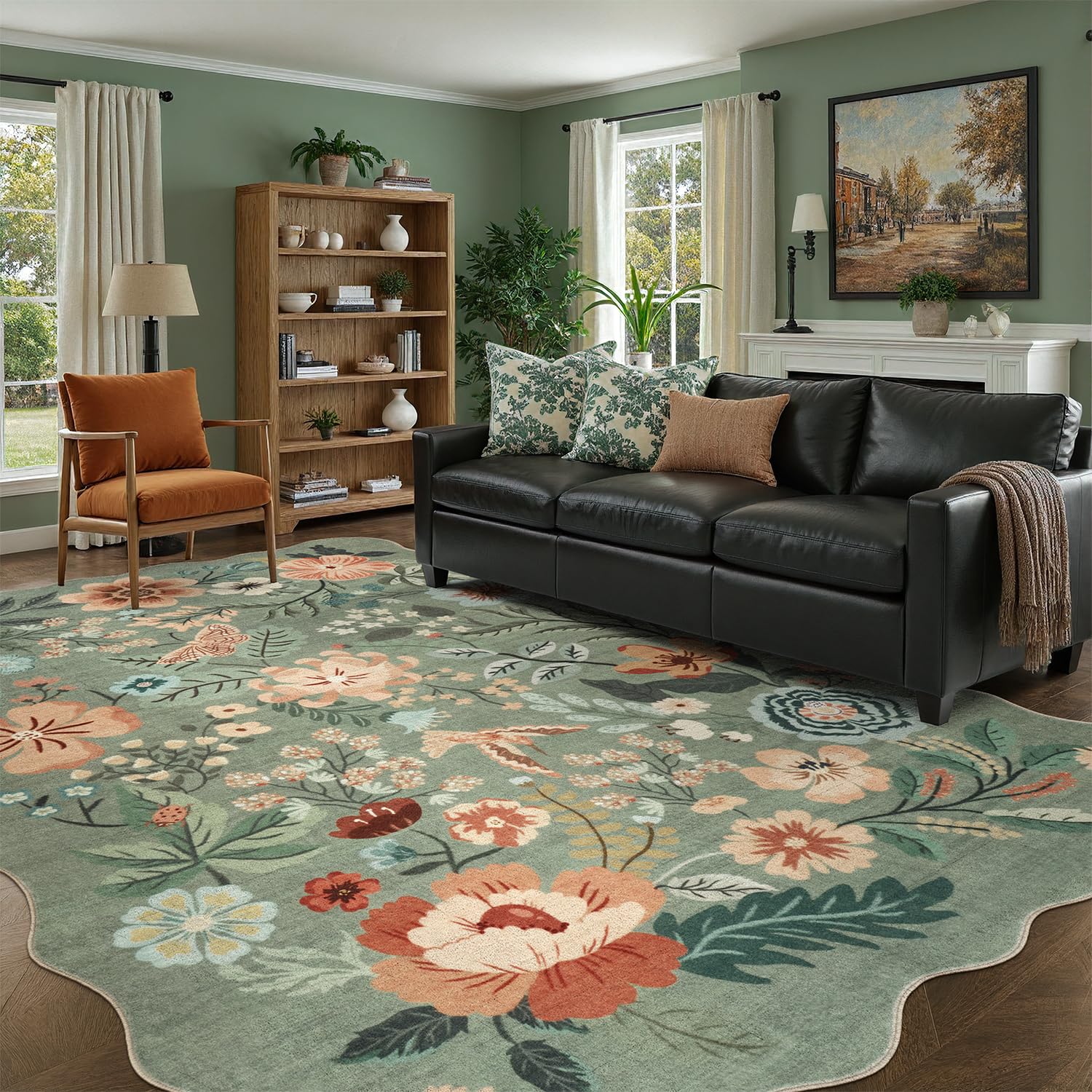 DCX Vintage Floral Rug 5x7 sage green, soft underfoot for everyday living.