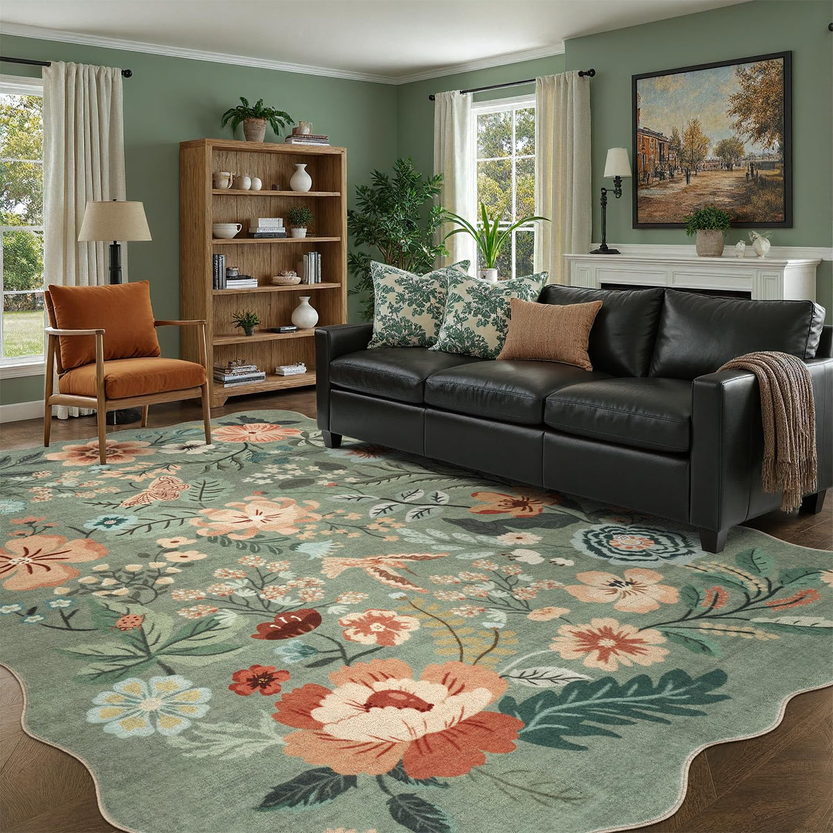 DCX Vintage Floral Rug 5x7 sage green, soft underfoot for everyday living.