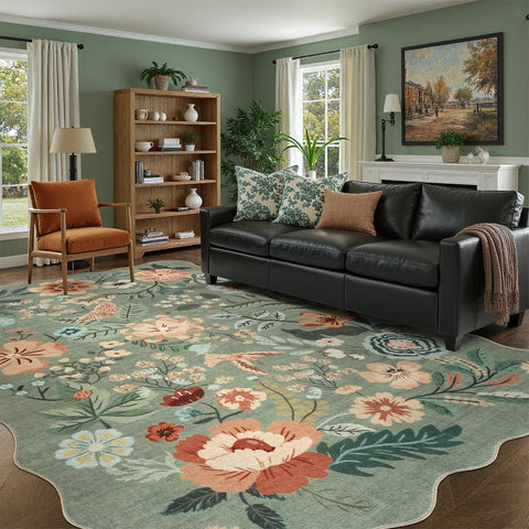 DCX Vintage Floral Rug 5x7 sage green, soft underfoot for everyday living.