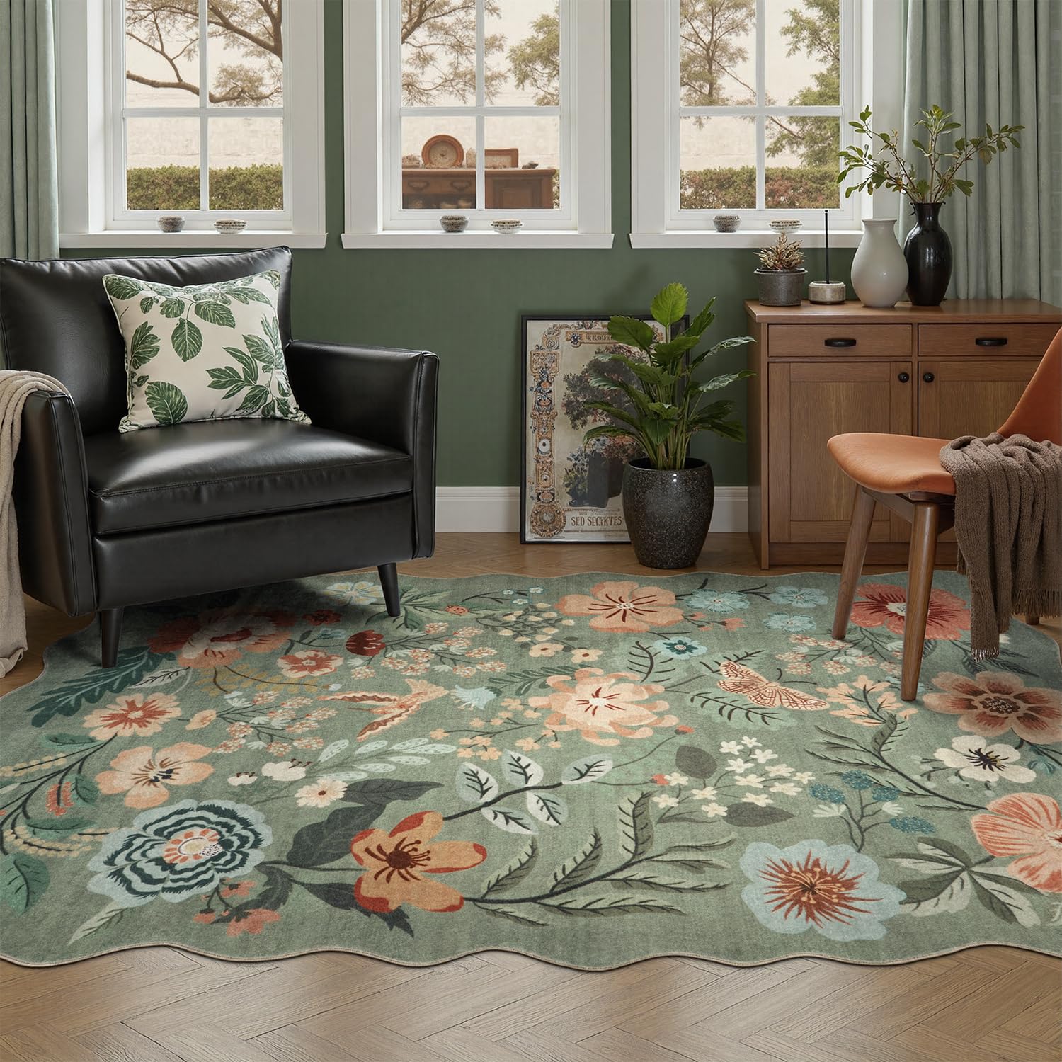 DCX Vintage Floral Rug non-slip backing, keeps on hardwood floors.