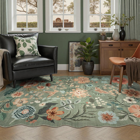 DCX Vintage Floral Rug non-slip backing, keeps on hardwood floors.