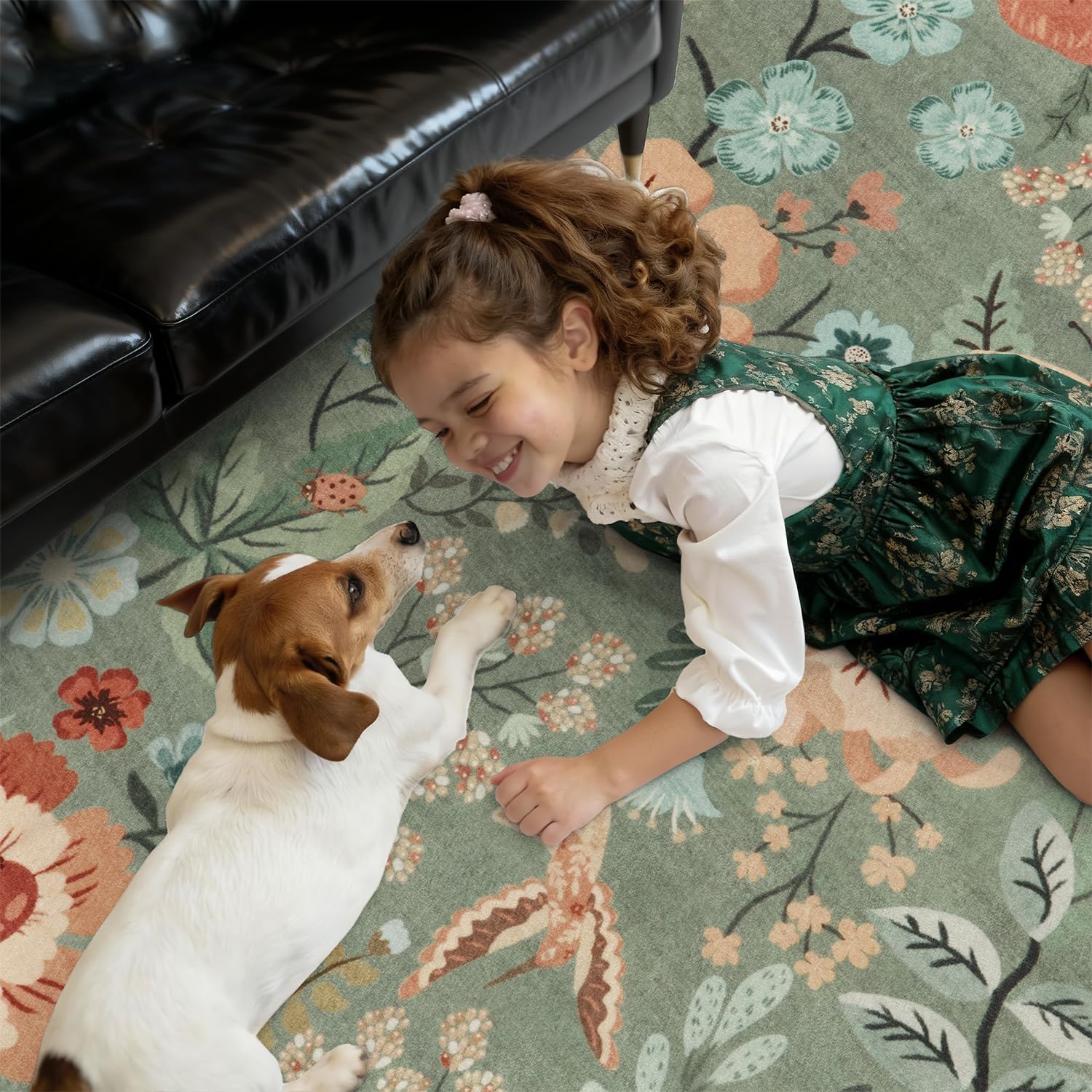 DCX Vintage Floral Rug washable, easy cleanup after spills.