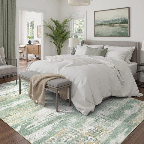 DCX Washable Sage-Green Rug featuring soft texture and family-friendly maintenance.