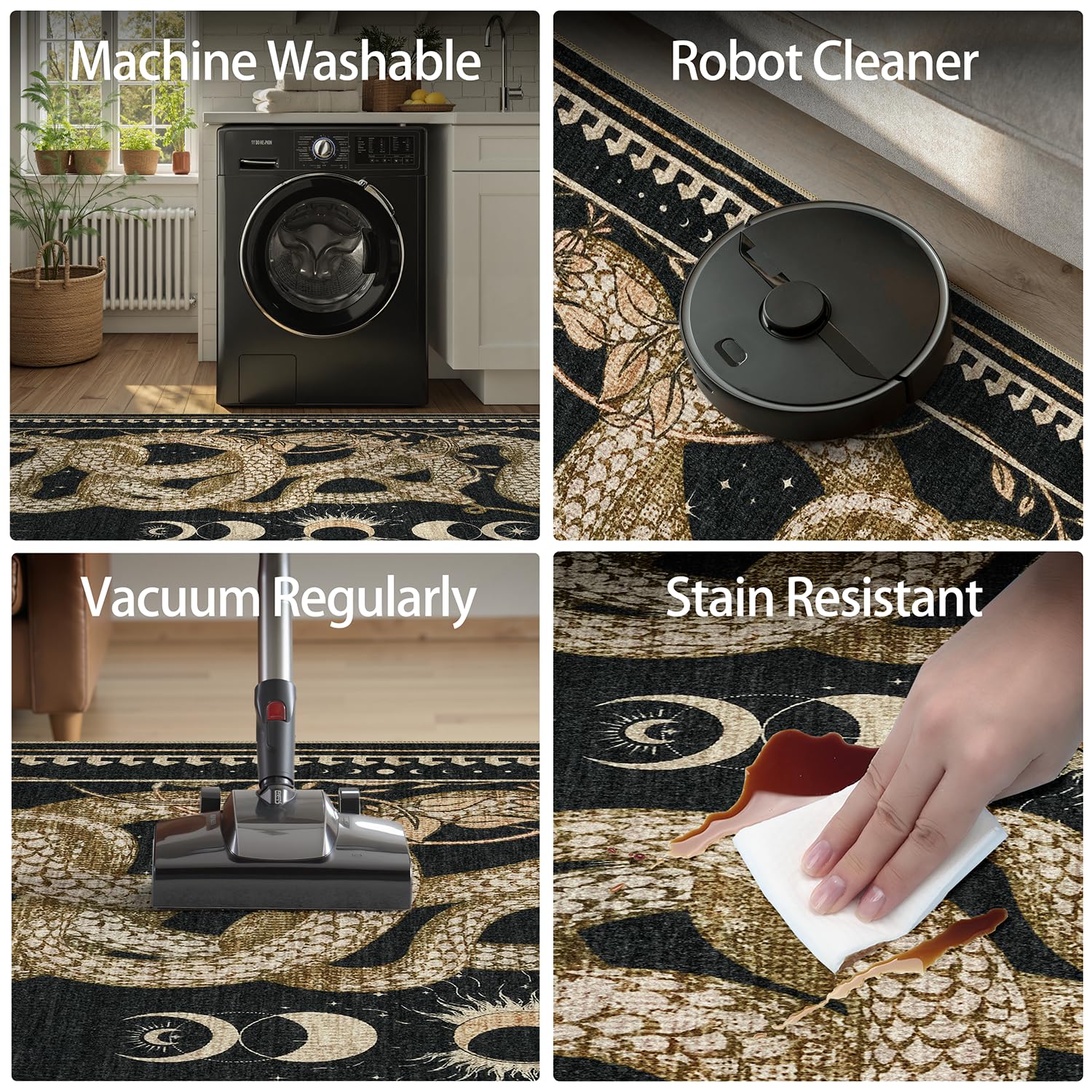 DCX Washable Snake Rug kid-pet friendly edges deter curling and resist wear