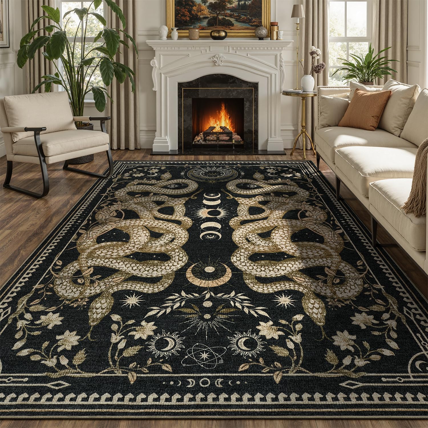 DCX Washable Snake Rug left front view shows soft low-pile comfort for living rooms
