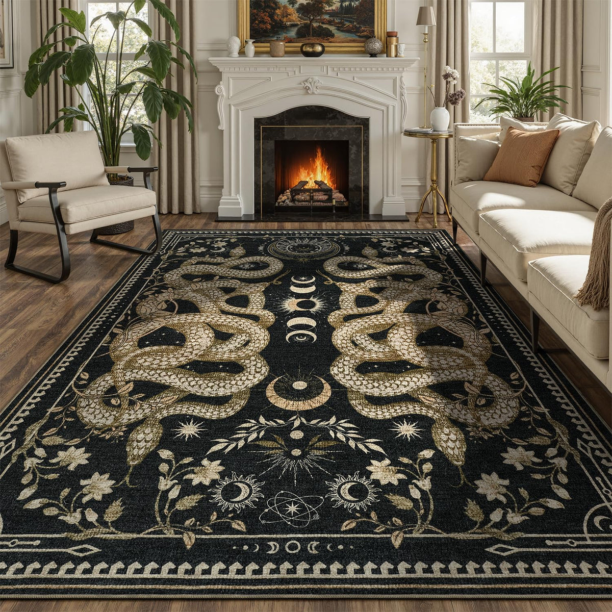 DCX Washable Snake Rug left front view shows soft low-pile comfort for living rooms