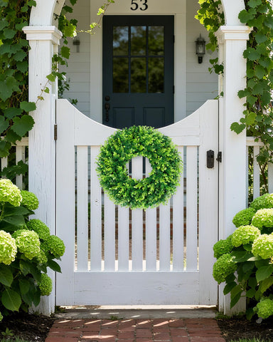 DDHS boxwood wreath versatile front-door or wall display.