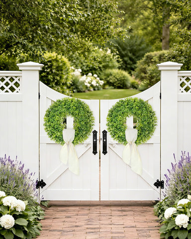 DDHS Boxwood Wreath with UV-resistant gradient greens that won't fade.