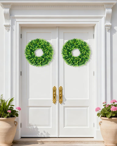 DDHS boxwood wreath handcrafted leaves for natural farmhouse look.