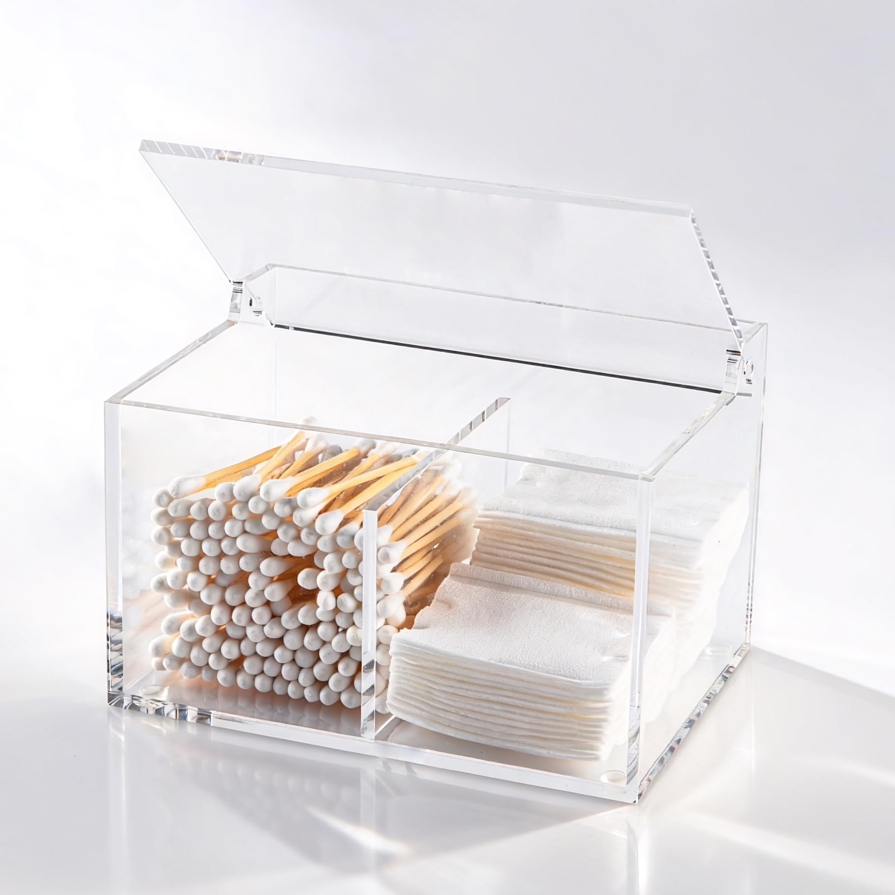 Dealpoli clear acrylic cotton swab holder front view keeps vanity organized