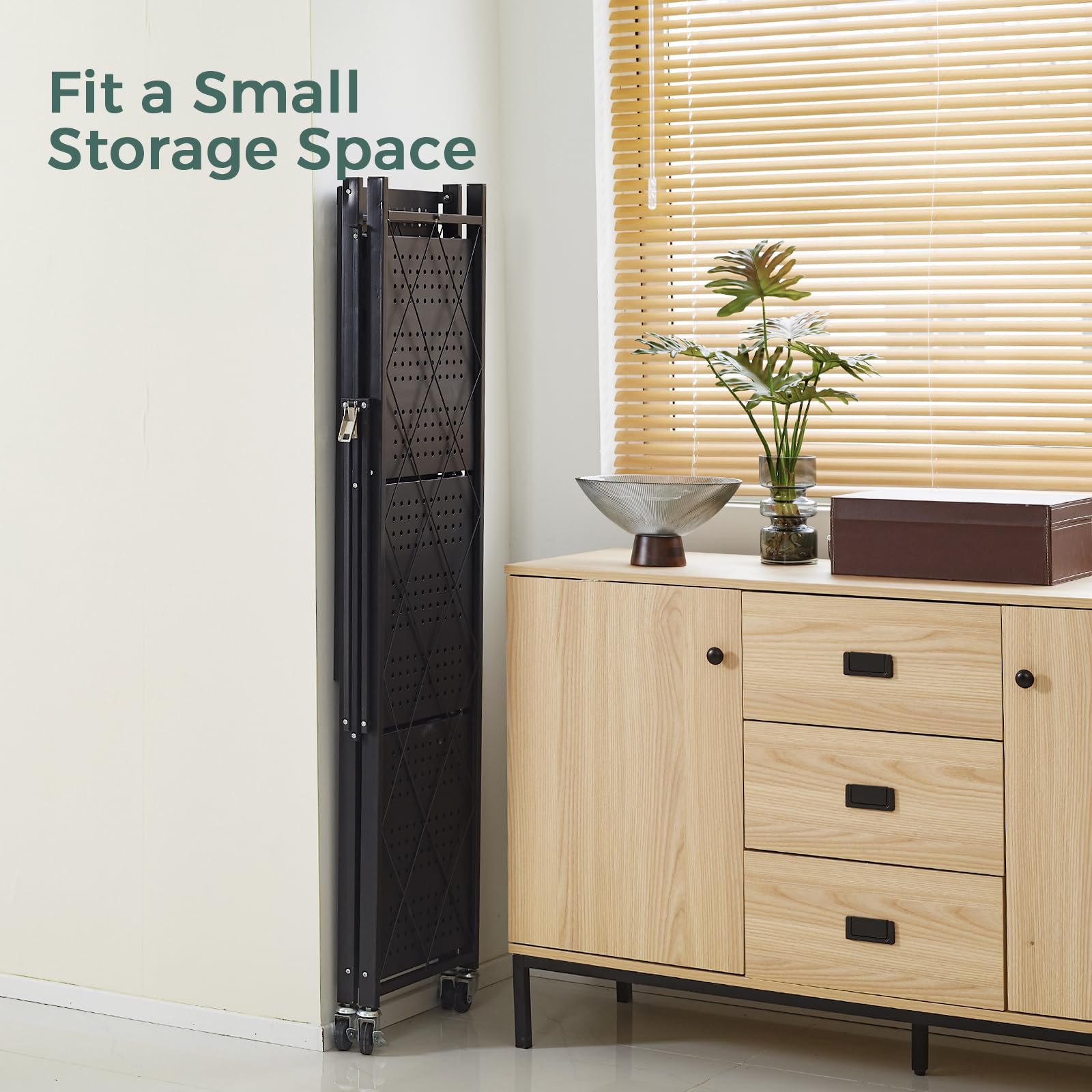 DEANIC mesh shelves help keep items visible and organized.