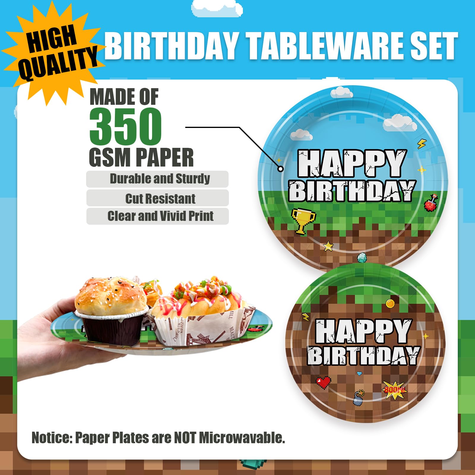 DEAYISTY pixel napkins 6.5-inch soft and absorbent for children game events