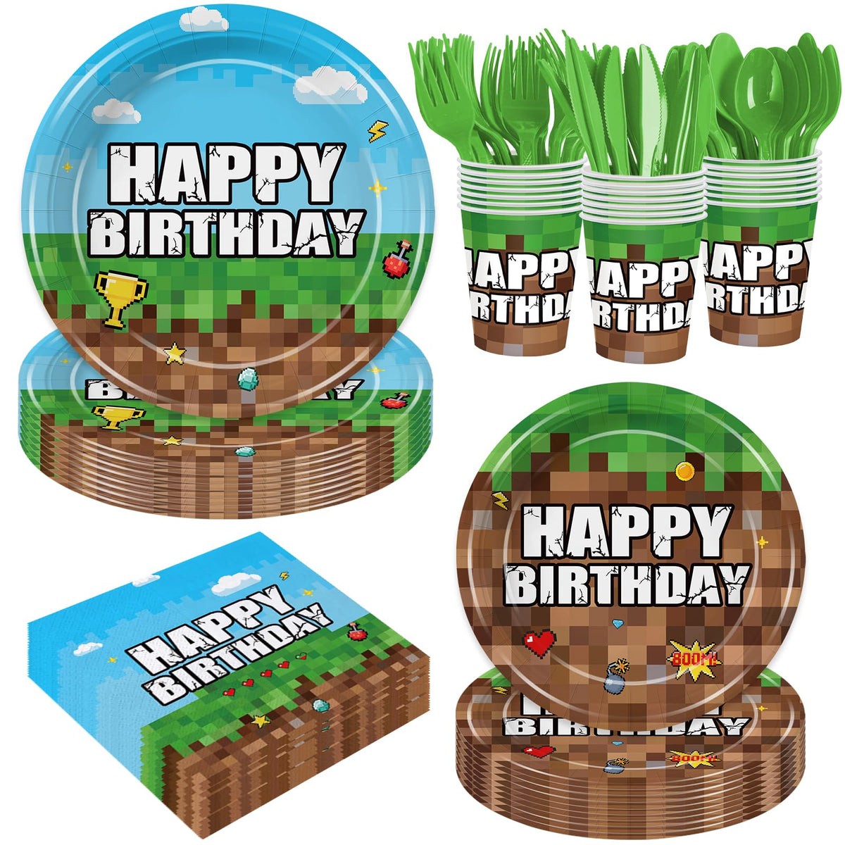 DEAYISTY pixel plates 9-inch for gaming-themed birthday parties
