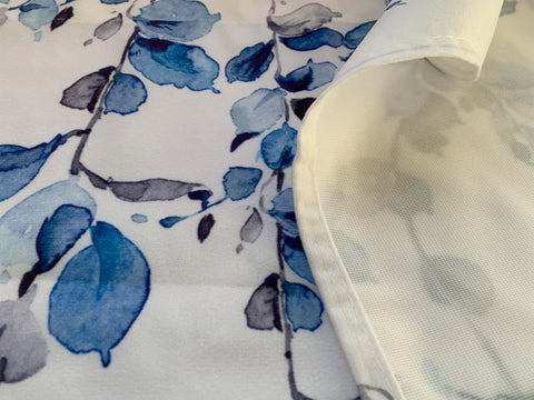 Debraleye blue leaf print close-up showing vivid digital pattern