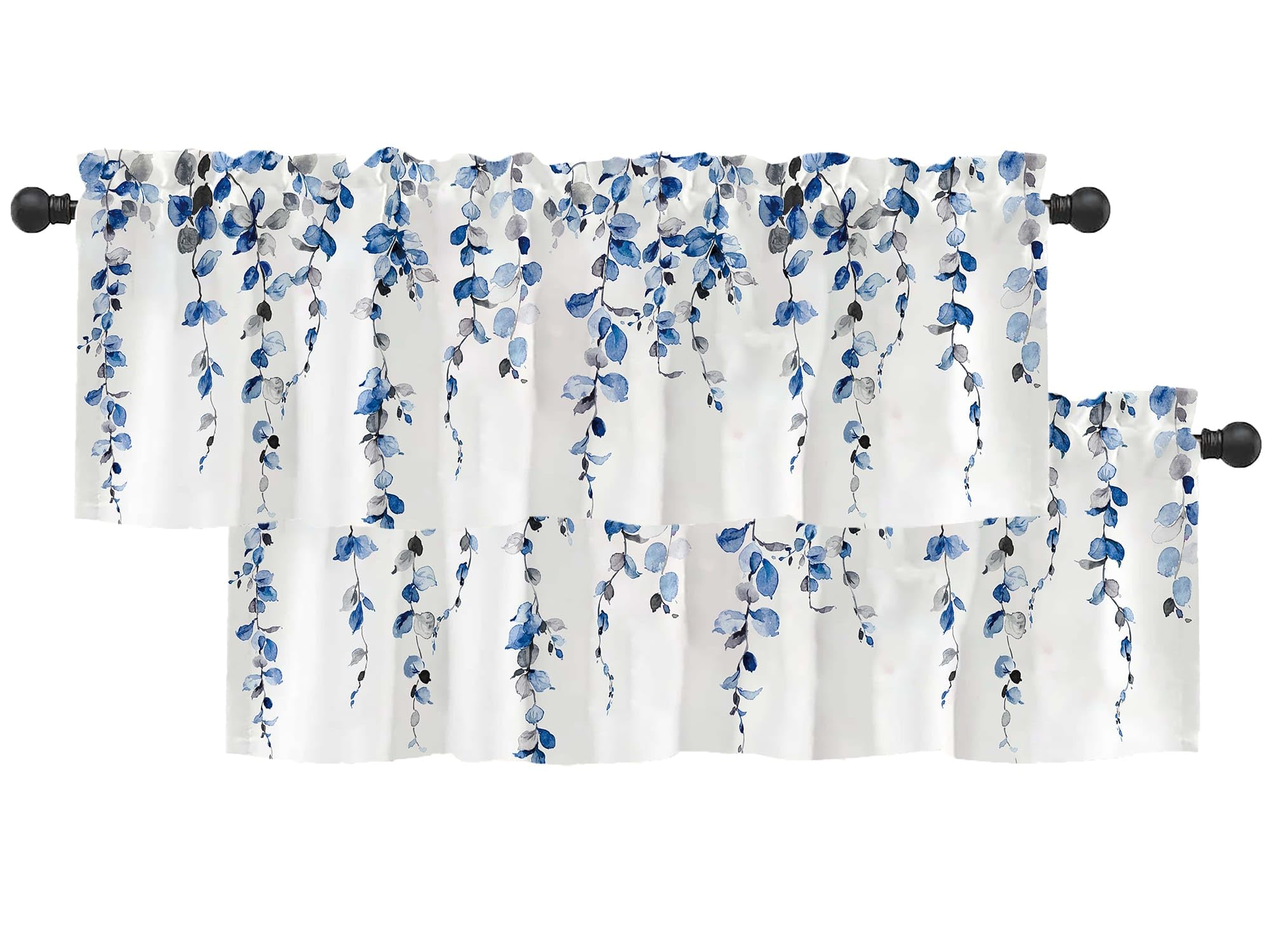 Debraleye watercolor blue leaves window valance adds vibrant color to your window