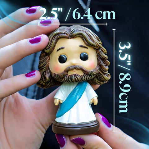 DECCED 3-5 inch Jesus bobblehead with smooth motion for daily routines.
