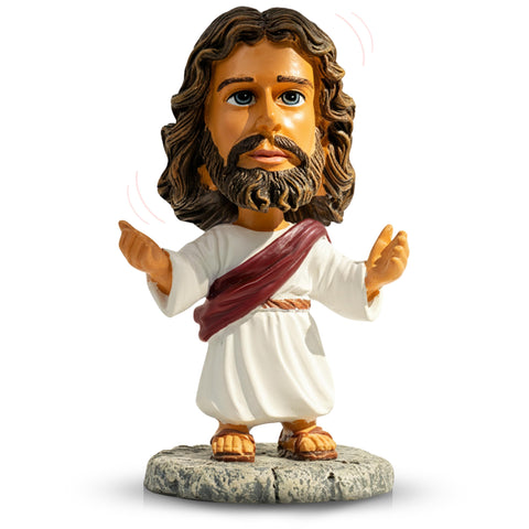 DECCED Jesus bobblehead on dashboard with lifelike details for inspiring car journeys.