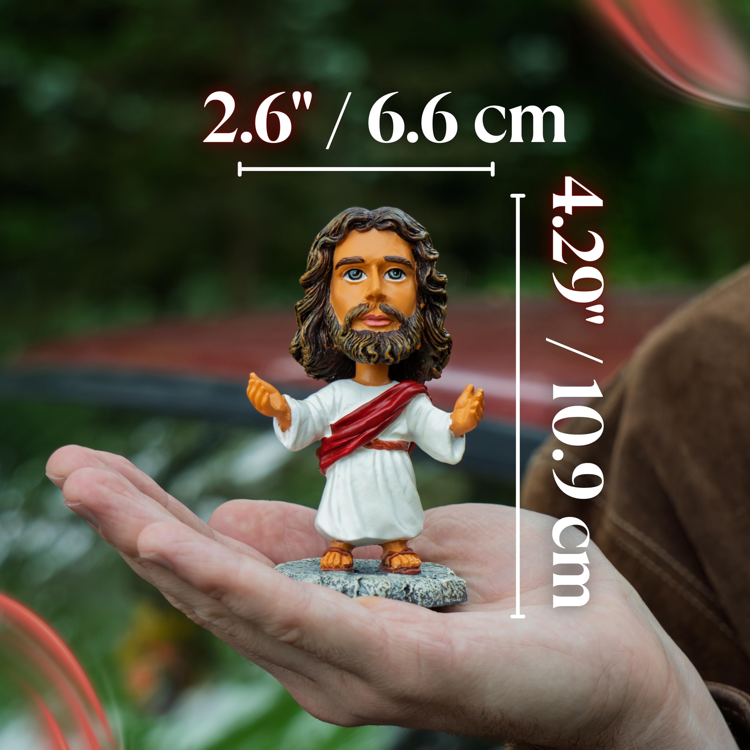 DECCED durable resin Jesus figure ensuring long-lasting car decor.