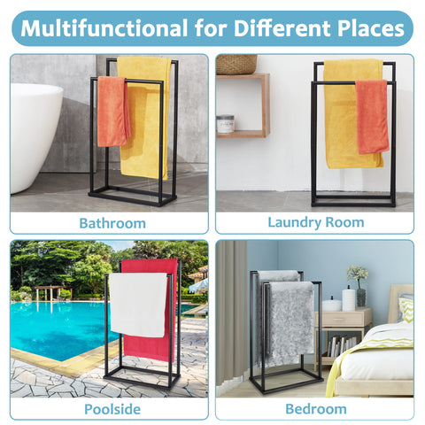 DECLUTTR towel rack with anti-slip feet protects floors while towels dry.