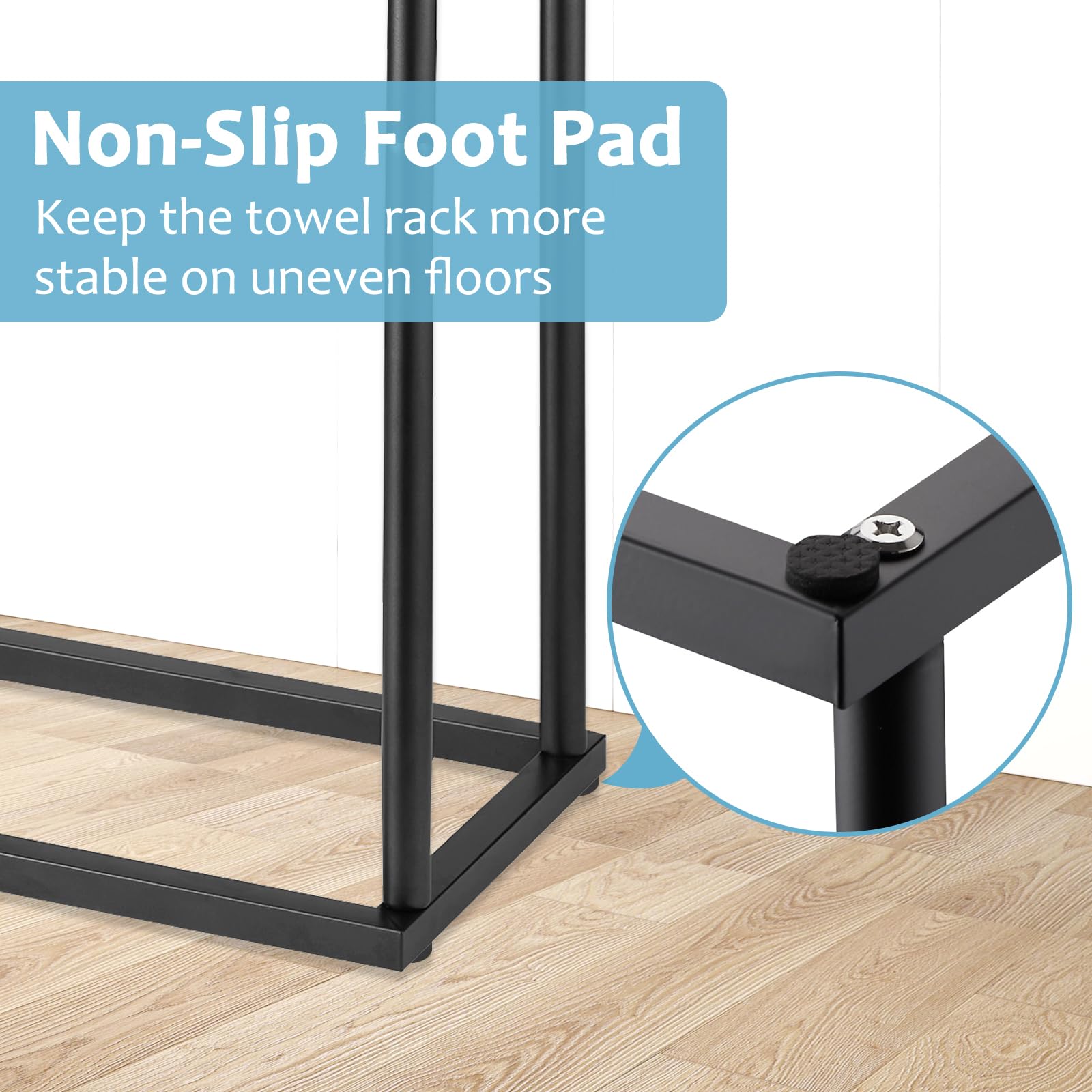 DECLUTTR compact towel rack fits small bathrooms or poolside corners.