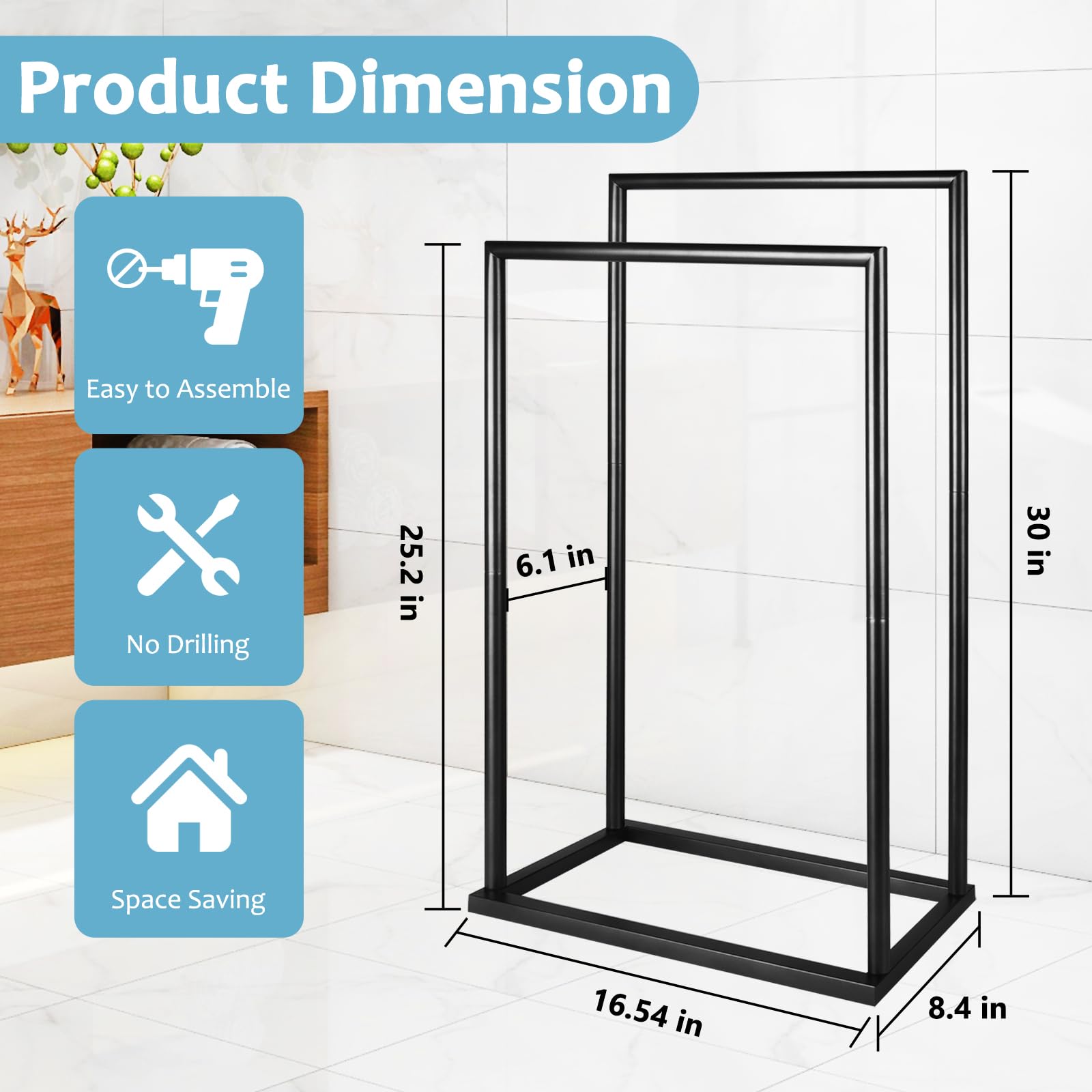 DECLUTTR matte black towel rack resists scratches and rust for long-lasting style.