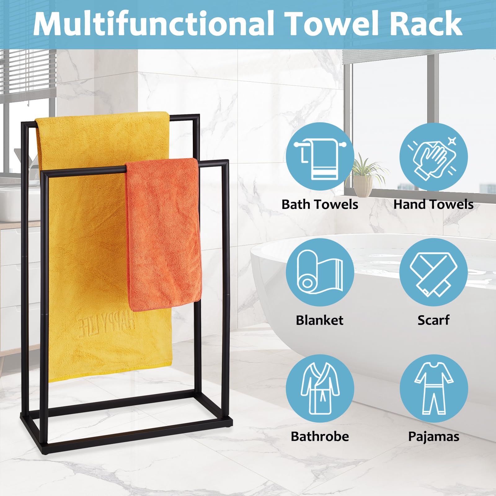 DECLUTTR no-drill towel rack can be moved anywhere without wall mounting.