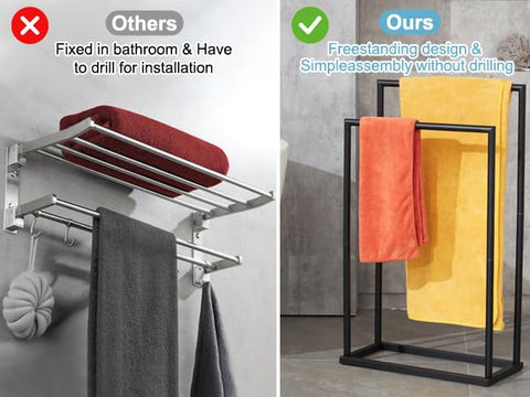 DECLUTTR stainless steel towel rack features a sturdy base for stable daily use.