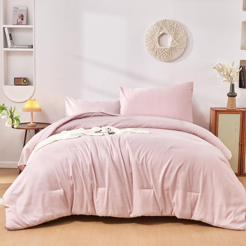 DECMAY twin comforter set pink bed scene shows all-in-one bedding for easy setup.