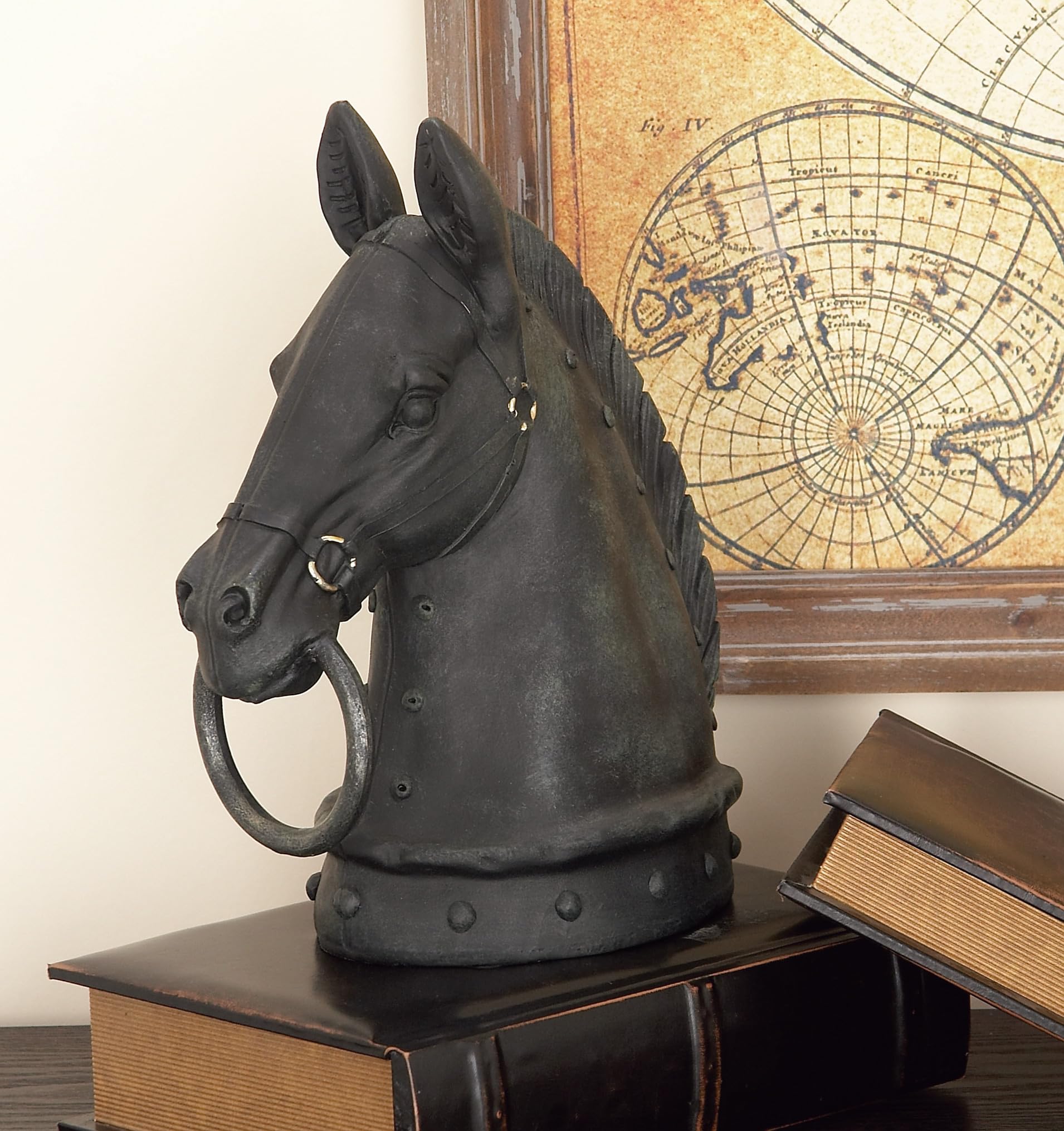 Deco 79 black polystone horse figurine with gold accents elevates mantels.