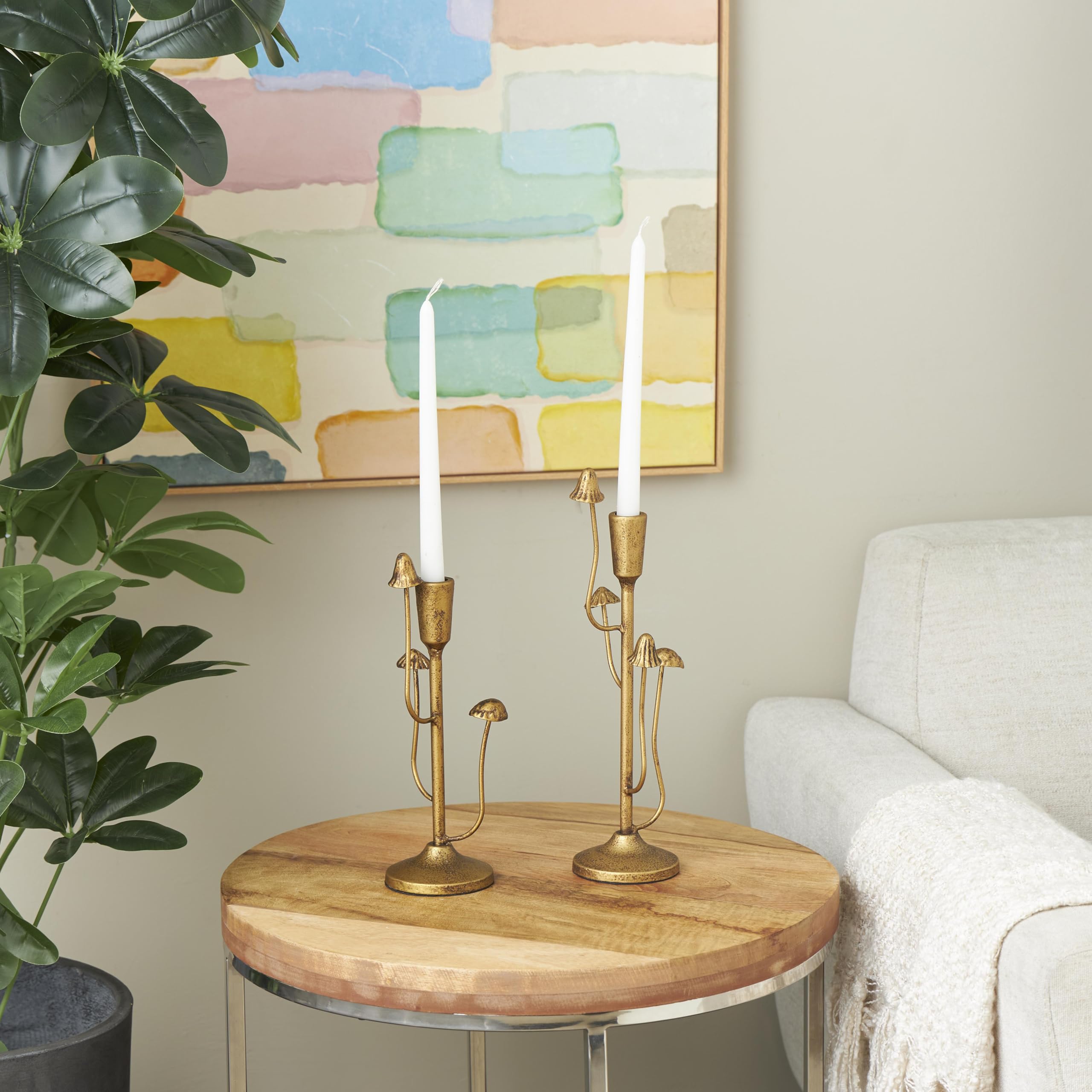Two-tone contemporary candle stand set designed for stylish mantel display