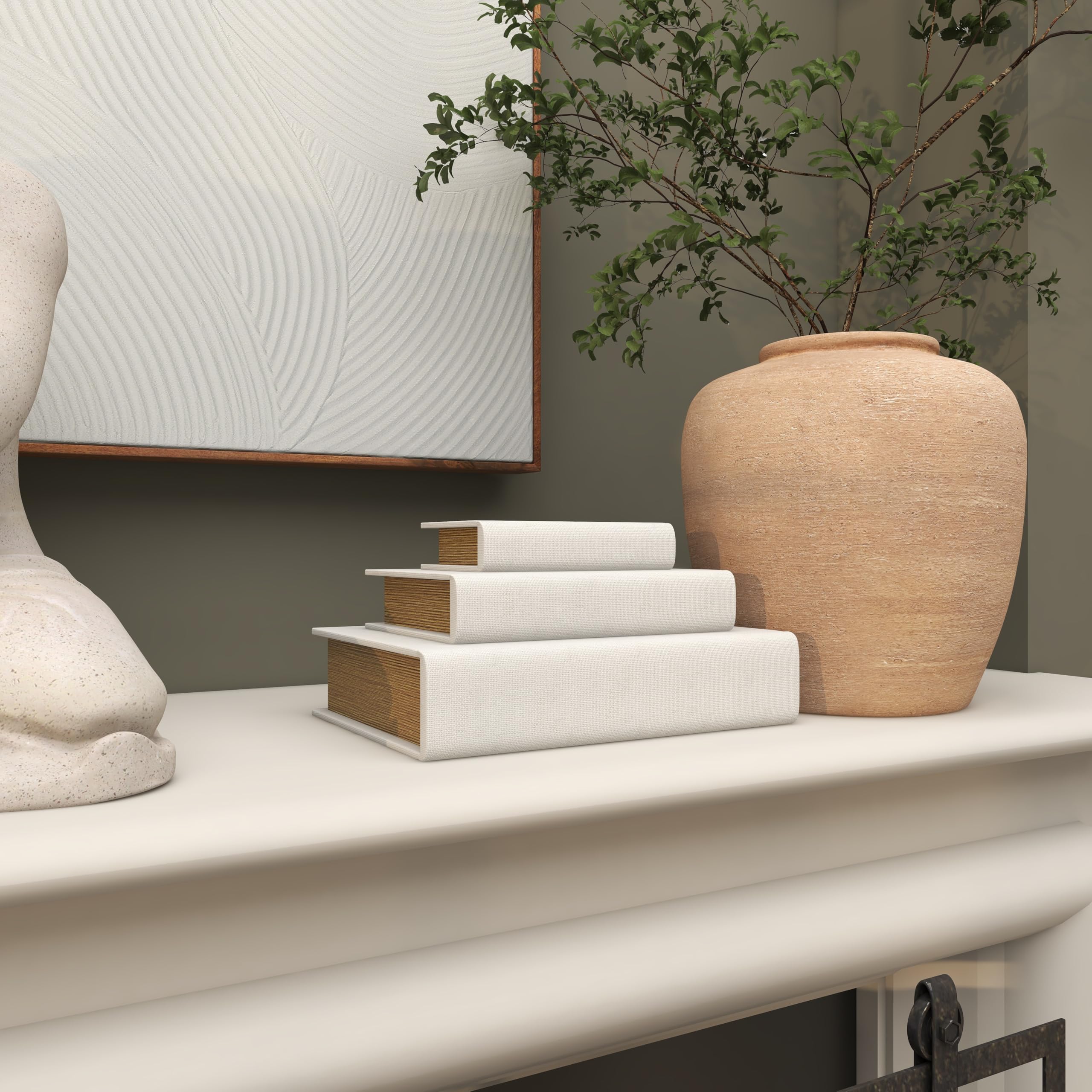 Deco 79 durable linen fabric boxes with white textured finish for chic storage