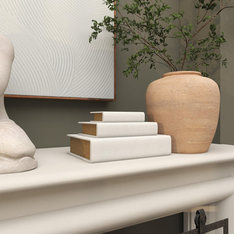 Deco 79 durable linen fabric boxes with white textured finish for chic storage