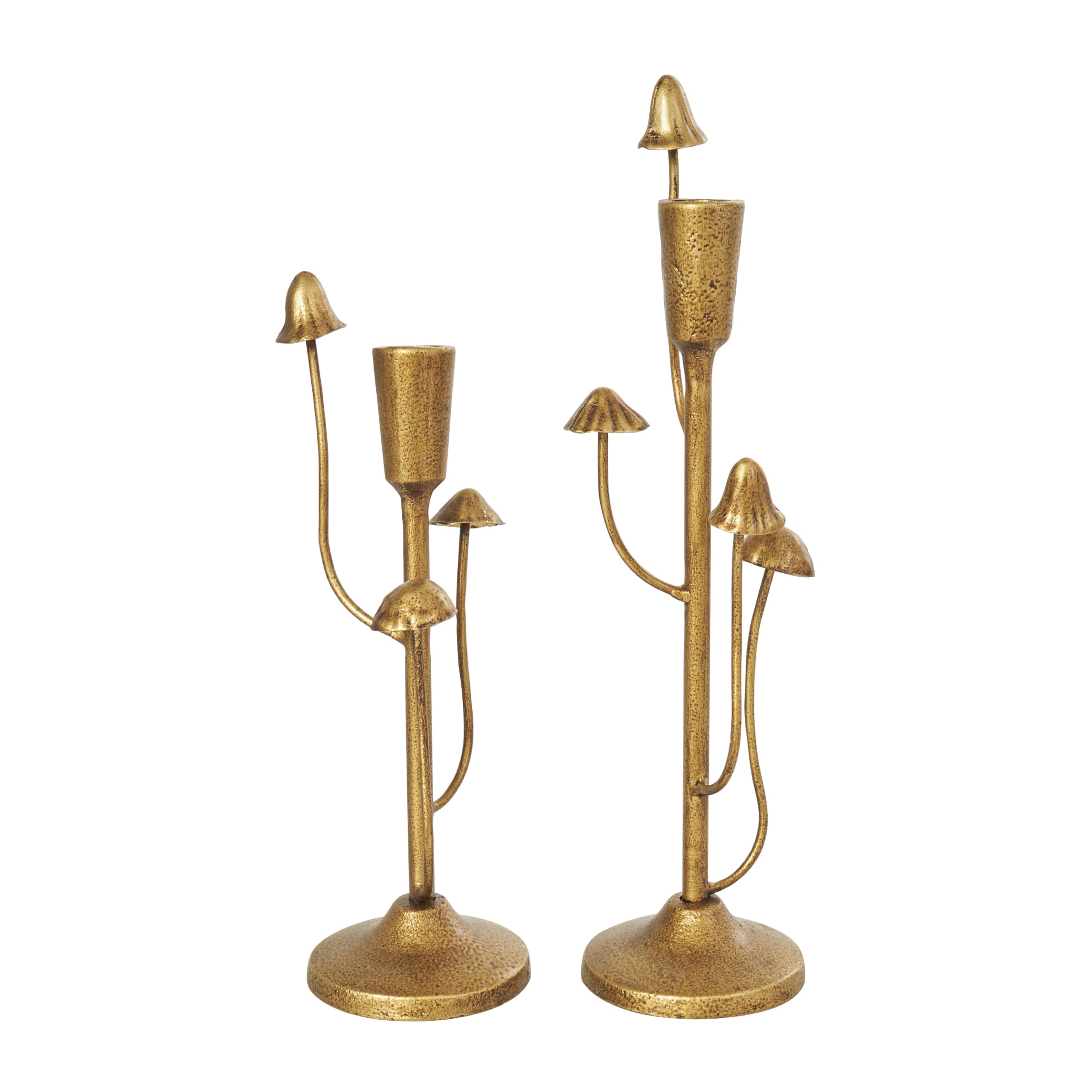 Close-up of Deco 79 gold metal candle stand showing satin finish