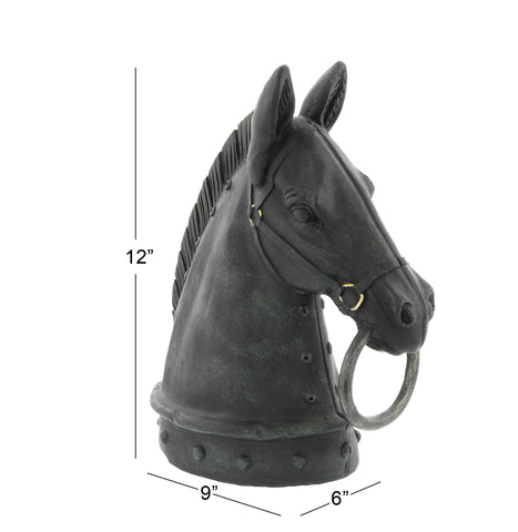 Deco 79 horse head statue with matte black finish complements traditional interiors.