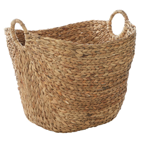 Deco 79 seagrass basket with arched handles adds rustic charm and versatile storage.