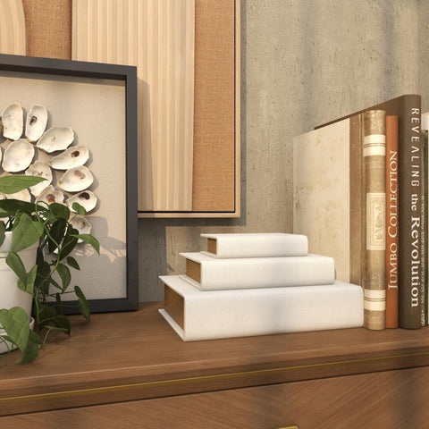 Deco 79 white book box set on a console adds vertical interest