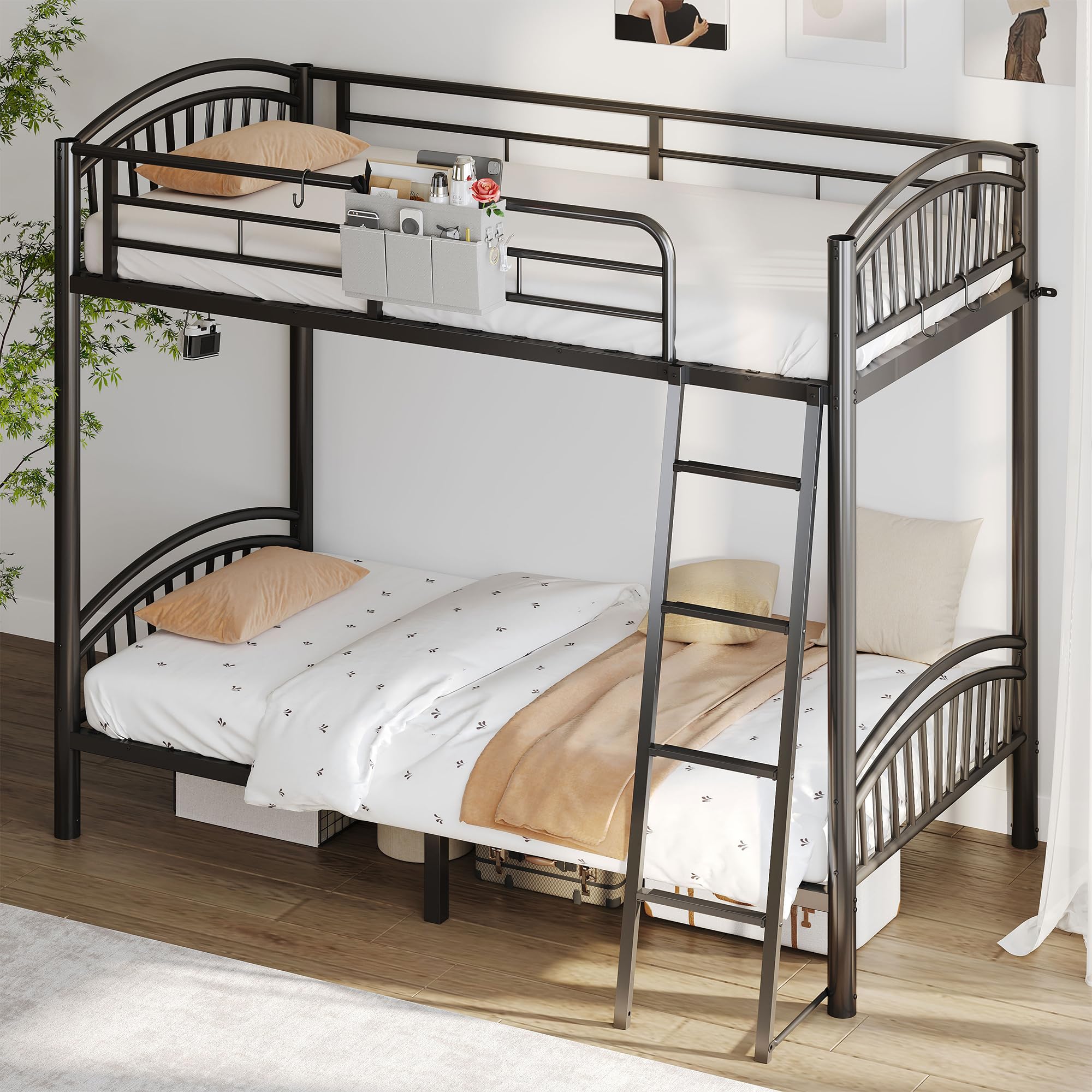 Decofy bunk bed bedside caddy with hooks for quick night essentials