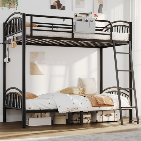 Decofy metal bunk bed frame with twin-over-twin design for durable teen sleep