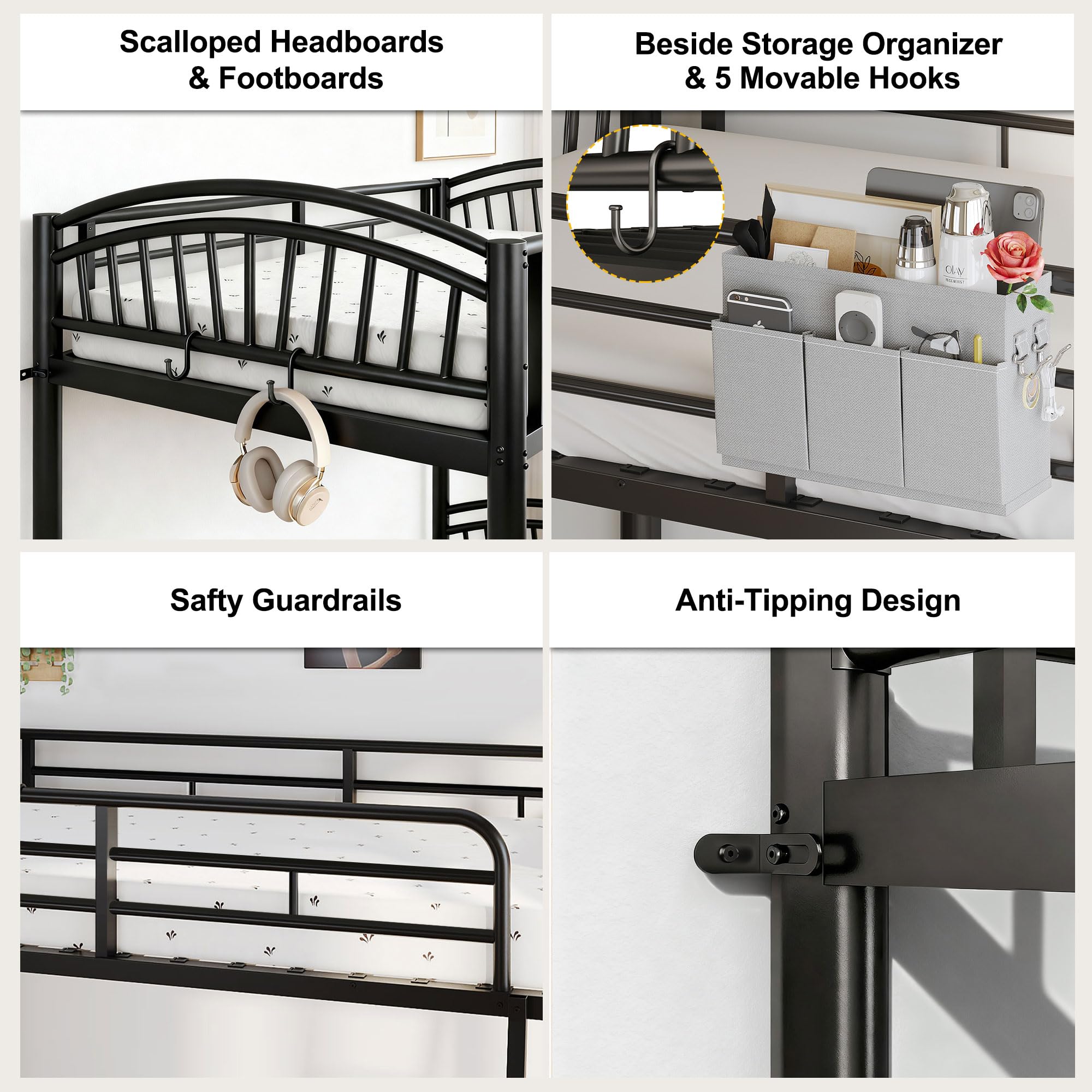 Decofy bunk bed wide rungs protect feet during climbs