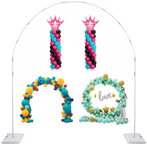 Decojoy balloon arch stand assembly showing quick tool-free setup for a stunning backdrop.