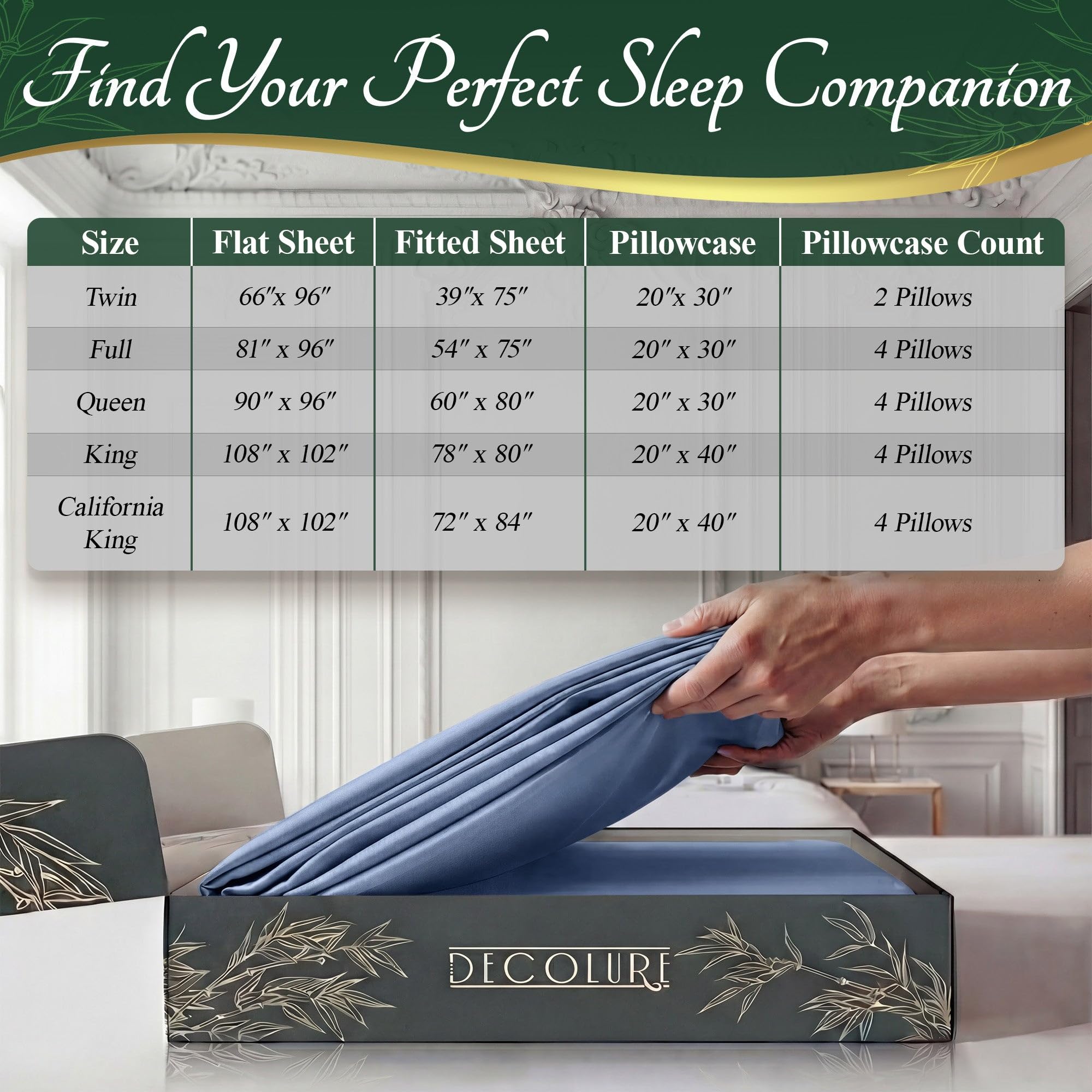 Bedroom ambience with Decolure sheets promoting a serene sleep environment.