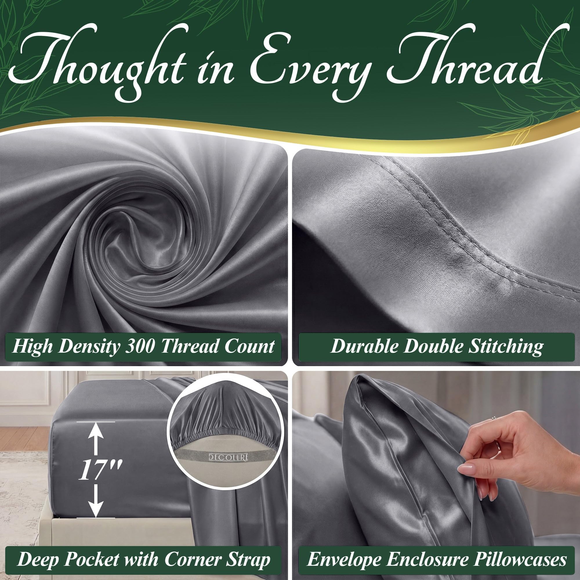 Decolure deep-pocket design supports thick mattresses and minimizes slipping