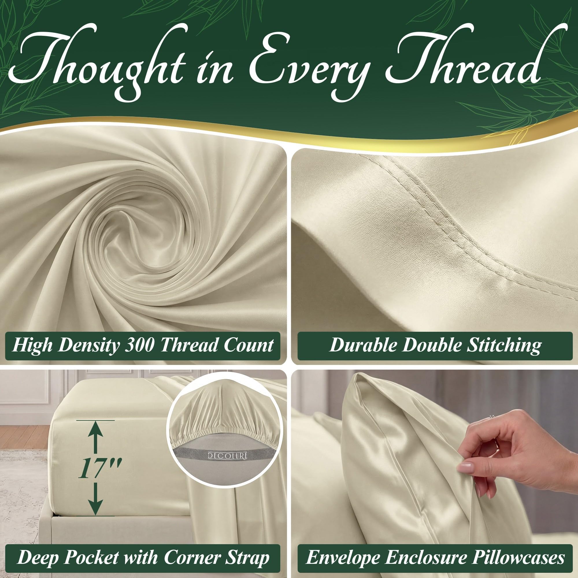 DECOLURE double-stitching detail for lasting durability and strength