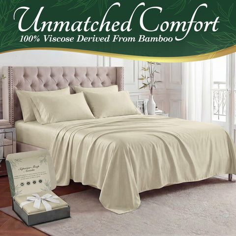 DECOLURE bamboo sheets fitted sheet for secure 17-pocket fit on queen beds
