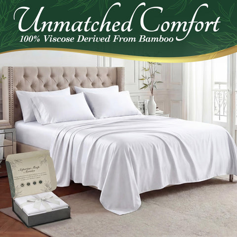 DECOLURE bamboo king fitted sheet deep-pocket for secure, snug fit.