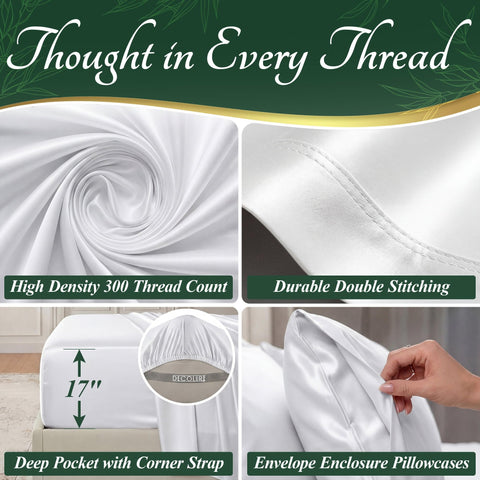 DECOLURE bamboo sheets feature durable double stitching for lasting strength.