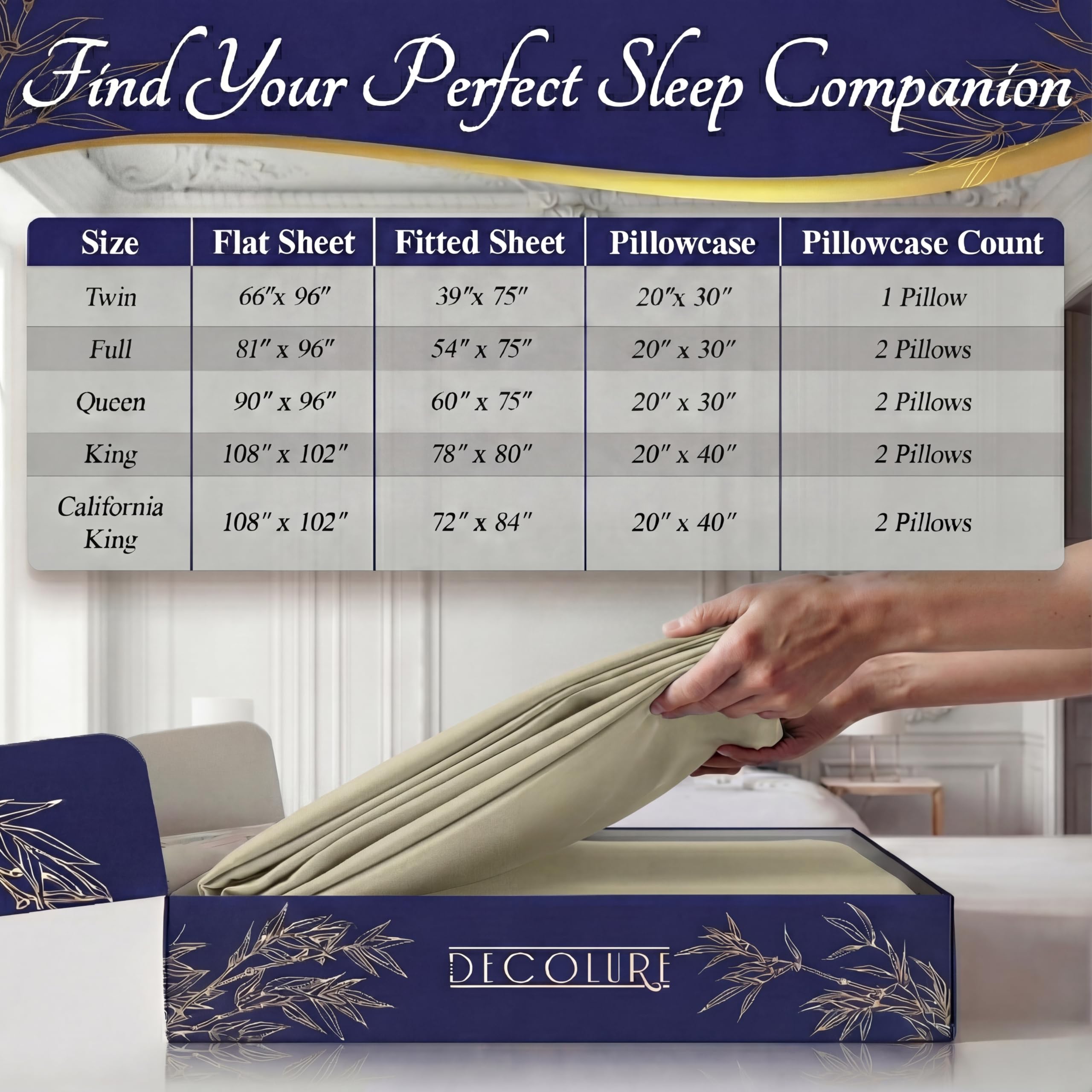 DECOLURE creme-colored bamboo sheets create a luxurious bedroom vibe